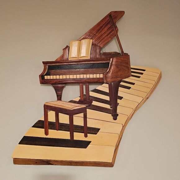 Wooden Handmade Beautiful Work of Art Wall Decor Piano - Picture 1 of 9
